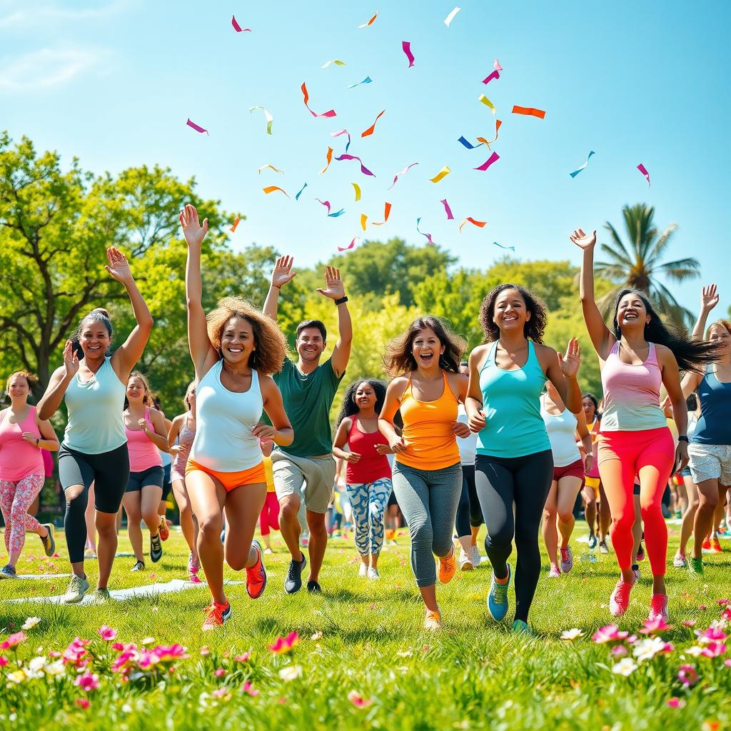 A colorful and energetic scene representing a vibrant celebration of physical health