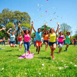 A colorful and energetic scene representing a vibrant celebration of physical health