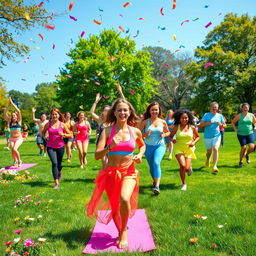 A colorful and energetic scene representing a vibrant celebration of physical health