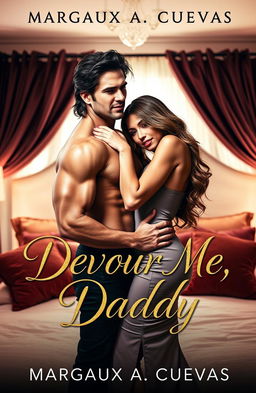 A romantic and passionate book cover for an erotic romance novel titled 'Devour Me, Daddy' by Margaux A
