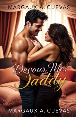 A romantic and passionate book cover for an erotic romance novel titled 'Devour Me, Daddy' by Margaux A
