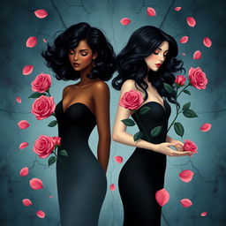 A striking image featuring two stylized women representing contrasting roses