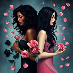 A striking image featuring two stylized women representing contrasting roses