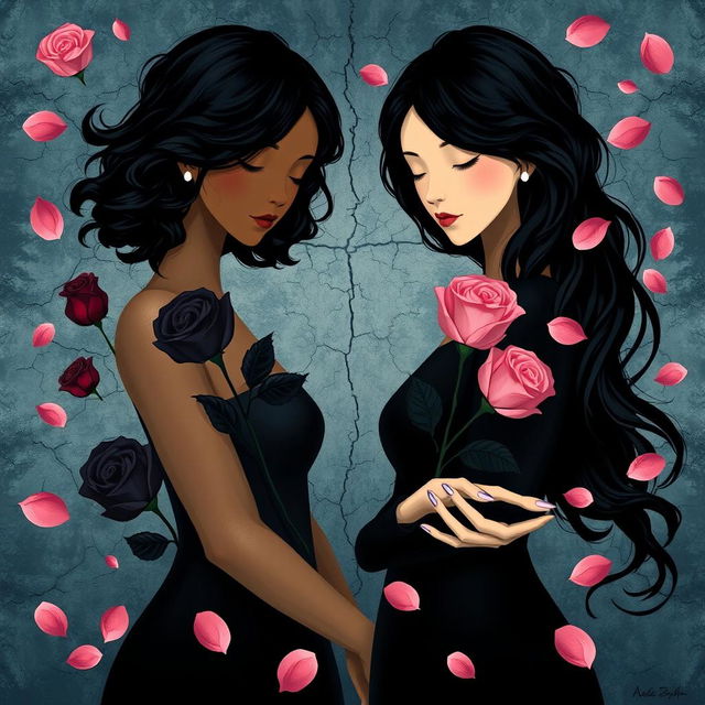 A striking image featuring two stylized women representing contrasting roses