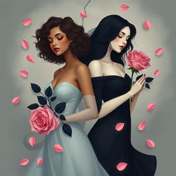 An artistic representation featuring two stylized women