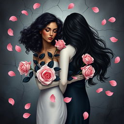 An artistic representation featuring two stylized women