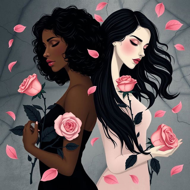 An artistic representation featuring two stylized women