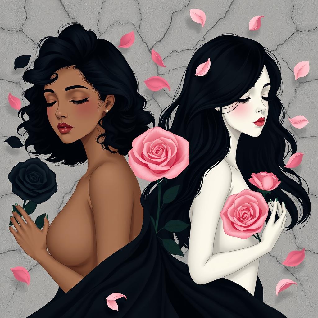 An artistic representation featuring two stylized women