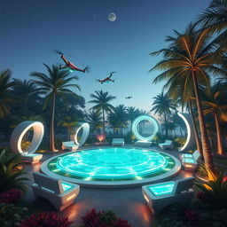 An imaginative depiction of an AI-driven oasis, seamlessly blending technology with nature