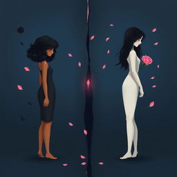 An artistic illustration featuring two stylized women