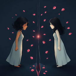 An artistic illustration featuring two stylized women