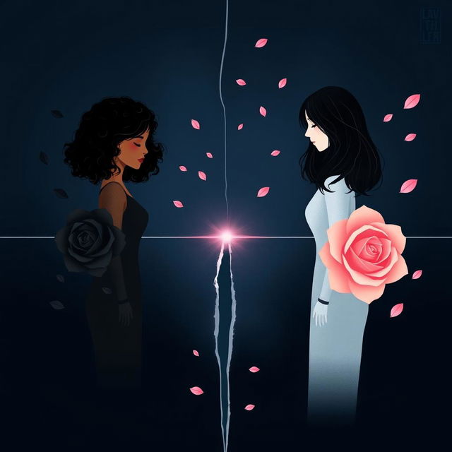 An artistic illustration featuring two stylized women