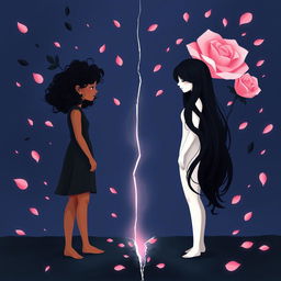 An artistic illustration featuring two stylized women
