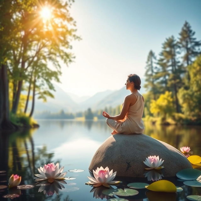 A serene scene of meditation set in a tranquil natural environment