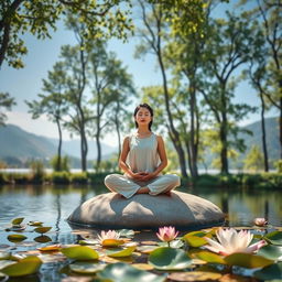 A serene scene of meditation set in a tranquil natural environment