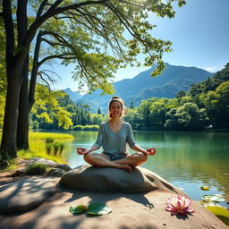 A serene scene of meditation set in a tranquil natural environment