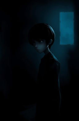 A haunting and emotional representation of darkness and struggle, showcasing a figure standing alone in a dimly lit room, surrounded by shadows that convey a sense of isolation and despair