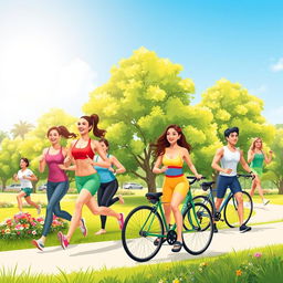 A vibrant and energetic scene depicting the concept of physical health