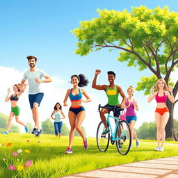 A vibrant and energetic scene depicting the concept of physical health