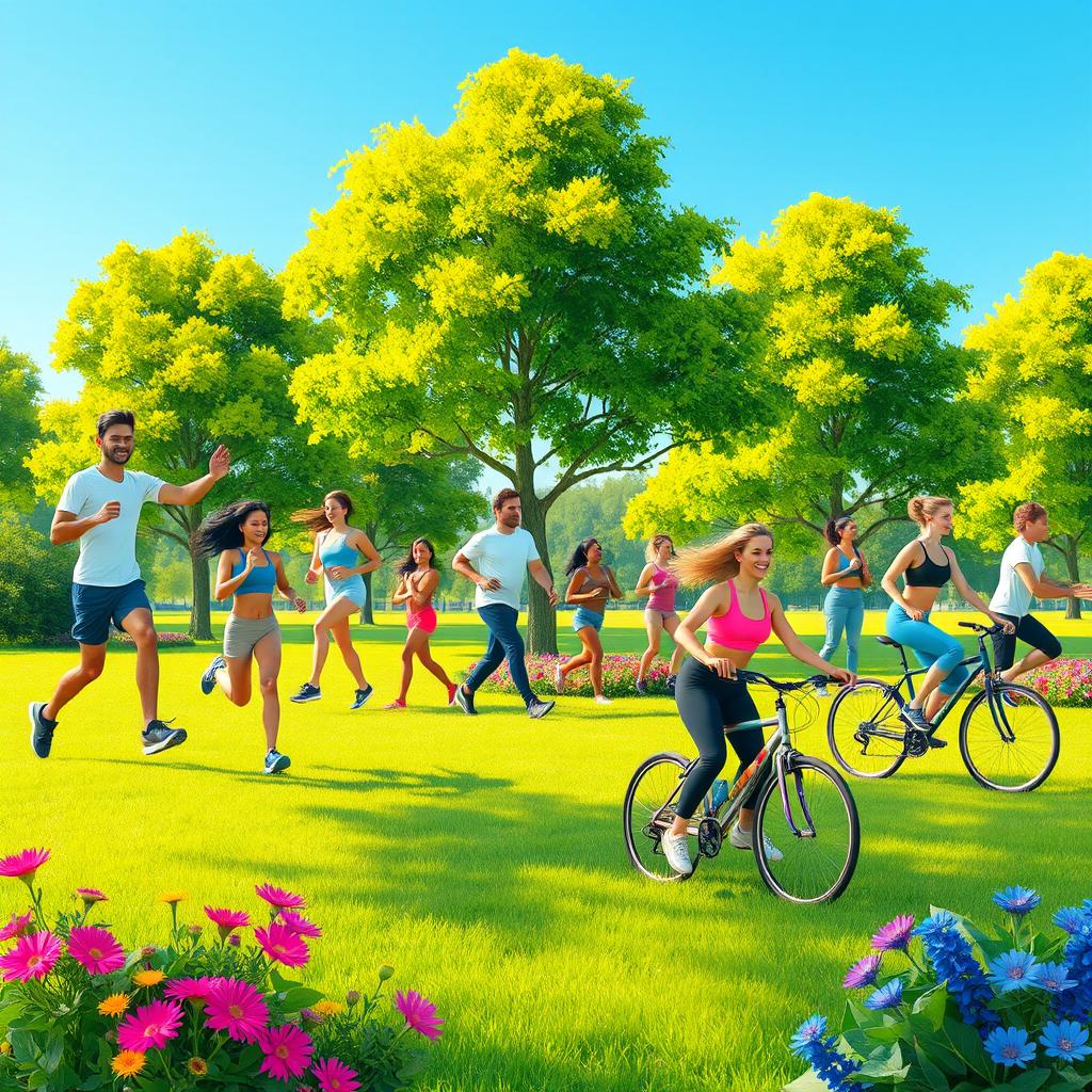 A vibrant and energetic scene depicting the concept of physical health