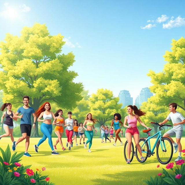 A vibrant and energetic scene depicting the concept of physical health