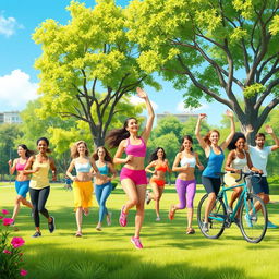 A vibrant and energetic scene depicting the concept of physical health
