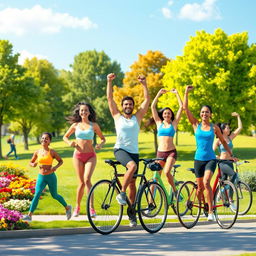 A vibrant and energetic scene depicting the concept of physical health