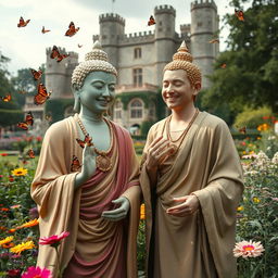 In a distant future, portrayed as a surrealist dream, a gay male French bodhisattva approaches a gay male English bodhisattva in the enchanting Sissinghurst Castle Gardens