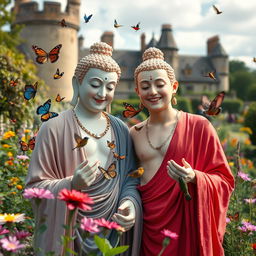 In the distant future, depicted as a fuzzy dream, a gay male French bodhisattva approaches a gay male English bodhisattva in the picturesque Sissinghurst Castle Gardens