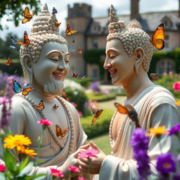 In the distant future, depicted as a fuzzy dream, a gay male French bodhisattva approaches a gay male English bodhisattva in the picturesque Sissinghurst Castle Gardens