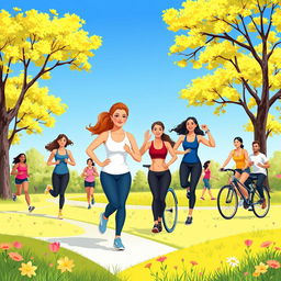 An illustration depicting physical health, showcasing various activities that promote fitness and well-being