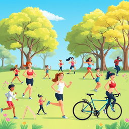 An illustration depicting physical health, showcasing various activities that promote fitness and well-being