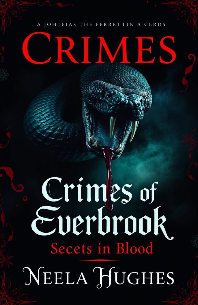 A dark book cover design for 'Crimes of Everbrook: Secrets in Blood' by Neela Hughes