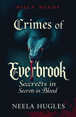 A dark book cover design for 'Crimes of Everbrook: Secrets in Blood' by Neela Hughes