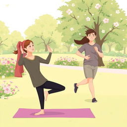 An illustration depicting physical health featuring two individuals dressed in modest clothing