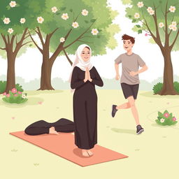 An illustration depicting physical health featuring two individuals dressed in modest clothing