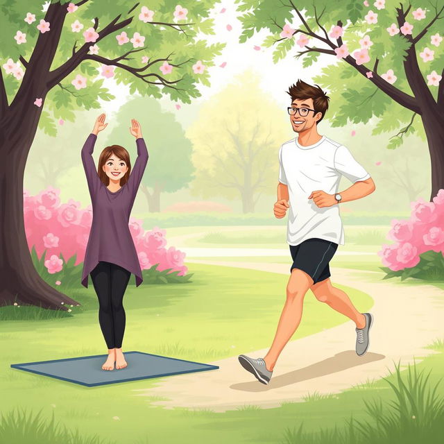 An illustration depicting physical health featuring two individuals dressed in modest clothing