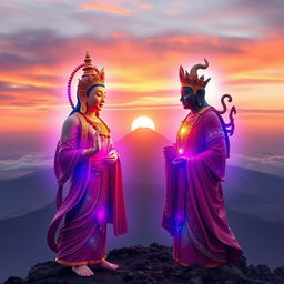 Avalokiteshvara and Manjushri meet atop Kilimanjaro, standing side by side to overlook the vast landscape and the future of humanity
