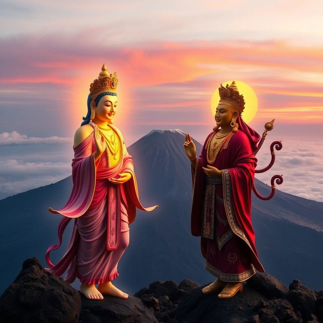 Avalokiteshvara and Manjushri meet atop Kilimanjaro, standing side by side to overlook the vast landscape and the future of humanity