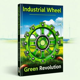 A striking book cover for 'Industrial Wheel: Green Revolution', featuring a bold, stylized industrial wheel at the center