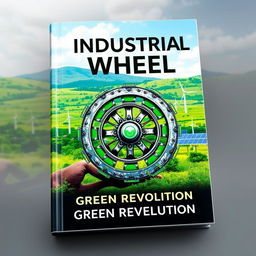 A striking book cover for 'Industrial Wheel: Green Revolution', featuring a bold, stylized industrial wheel at the center
