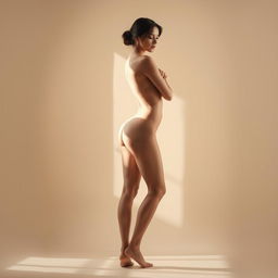 A beautiful, artistic depiction of a woman posed gracefully in a serene setting