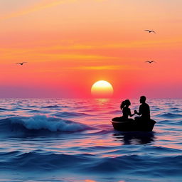 A romantic scene set in the vast sea, symbolizing love ('Cinta')
