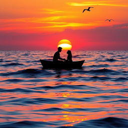 A romantic scene set in the vast sea, symbolizing love ('Cinta')