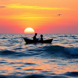 A romantic scene set in the vast sea, symbolizing love ('Cinta')