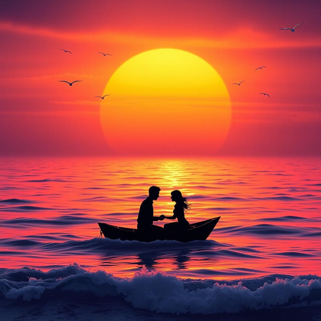 A romantic scene set in the vast sea, symbolizing love ('Cinta')