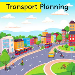 A colorful, cartoon-style cover page for a transport planning document with no text
