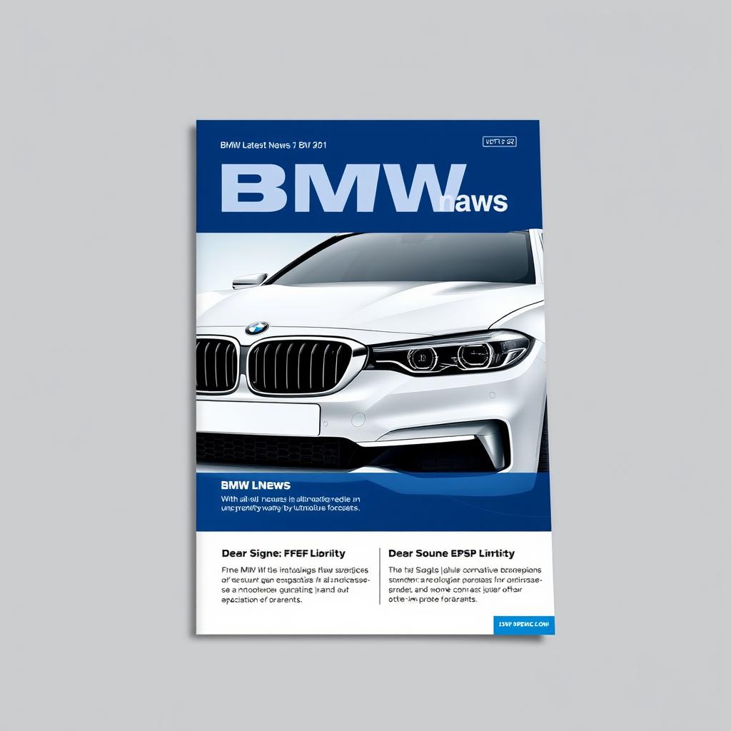 A sleek and modern cover design for an informational publication about the latest news on BMW