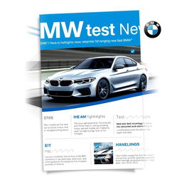 A sleek and modern cover design for an informational publication about the latest news on BMW