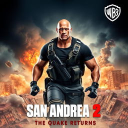 An engaging movie poster for 'San Andreas 2: The Quake Returns', featuring Dwayne Johnson in a dynamic, heroic pose at the forefront